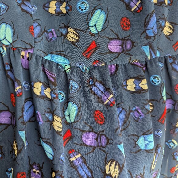 Jewel & Insect/Beetle patterned, short sleeved, mini dress with mesh panel - S - Picture 6 of 8